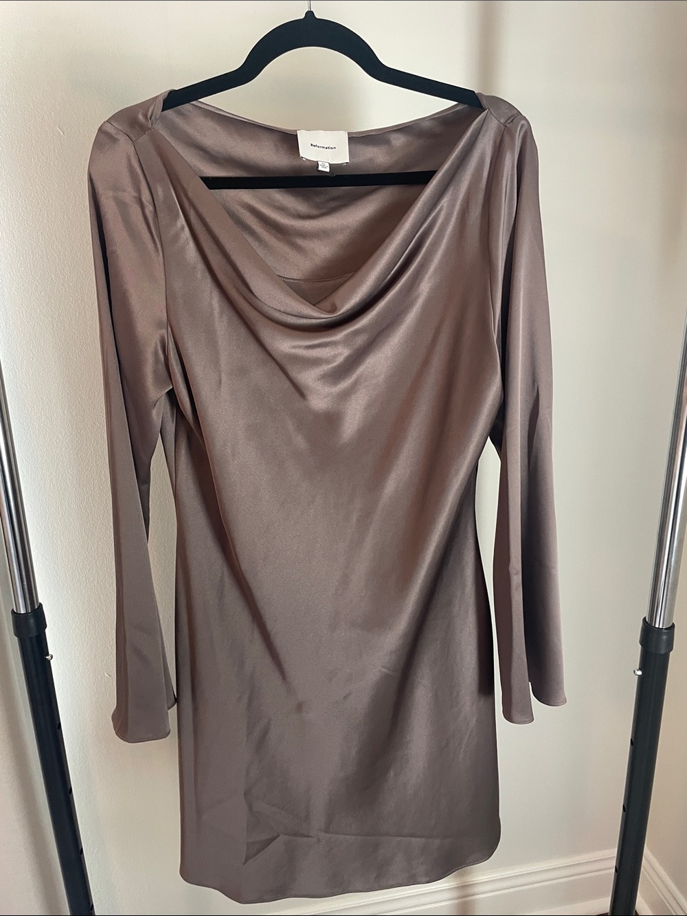 Reformation Cowl Neck Long Sleeve Dress - Taupe